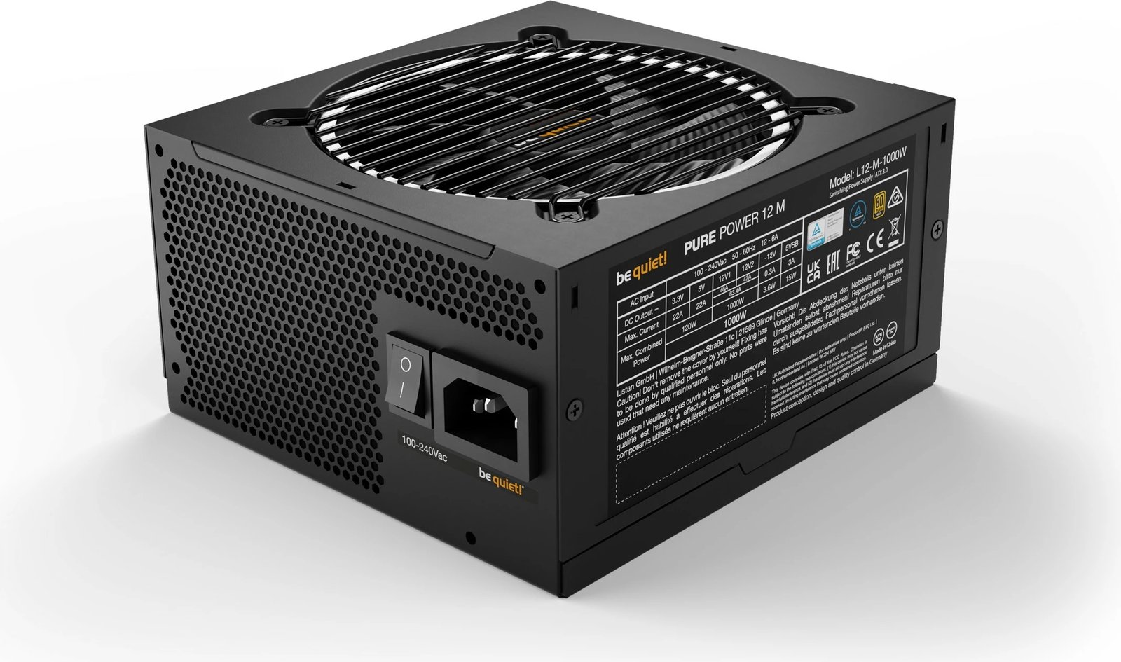 Furnizues energjie be quiet! Pure Power 12 M, 1000 W, 100 - 240 V, 1050 W, 50 - 60 Hz, 12 / 6 A, Aktiv