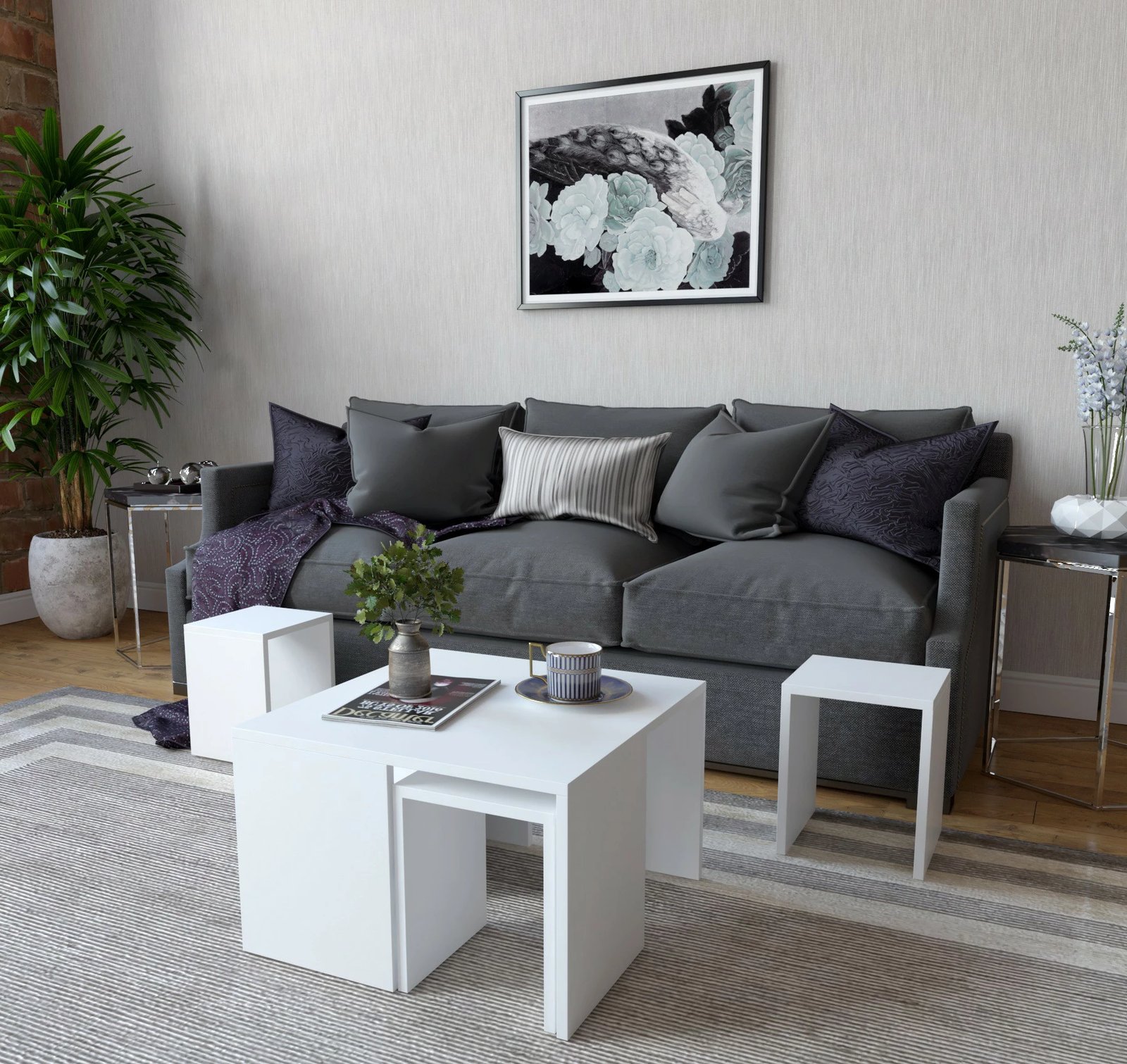 Set tavoline kafeje Hanah Home, Ortanca, e bardhë