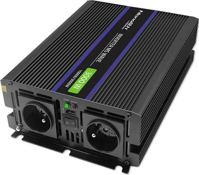 Konvertues voltazhi Qoltec Monolith 3000 MS Wave, 12V në 230V, 1500/3000W, USB, Zi
