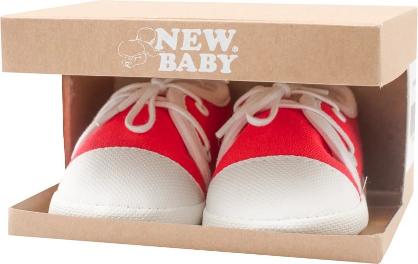 Papuçe bebe, New Baby, stil atlete, 3-6 muaj, shollë sintetike e hollë, e kuqe