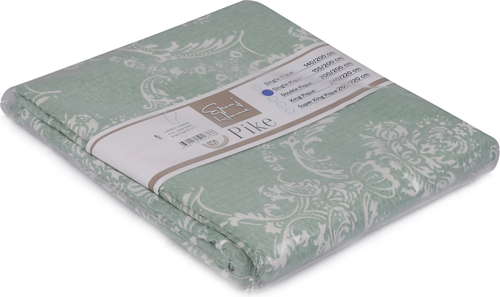 Çarçaf pique Super King, ngjyrë jeshile deti dhe e bardhë, L'essentiel, 260x220cm