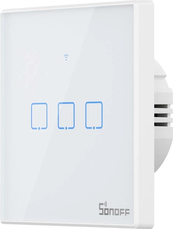 Switch i mençur Sonoff T2 EU TX, 3-kanalësh, WiFi + RF 433, i bardhë