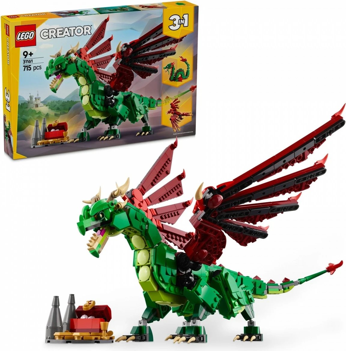 Set ndërtimi LEGO Creator 3-in-1 Medieval Dragon 31161, 715 pjesë, për fëmijë 9+