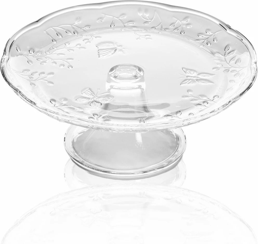 Pjatë për servirje ëmbëlsirash Hermia, xham transparent, CAM0499, 28x28x13cm