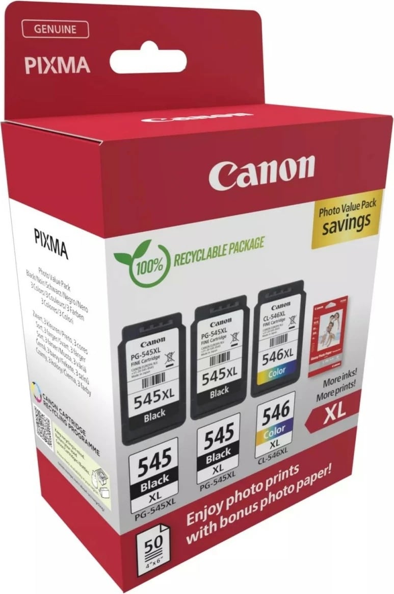 Toner Canon PG-545XL x2/CL-546XL Photo Value 8286B015, set me letër foto, i zi dhe me ngjyra