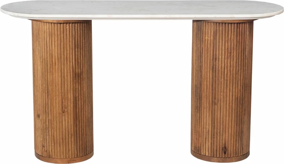 Konsolë Organic Bitter, dru mango, mermer, ngjyrë arre, 140x45x76 cm