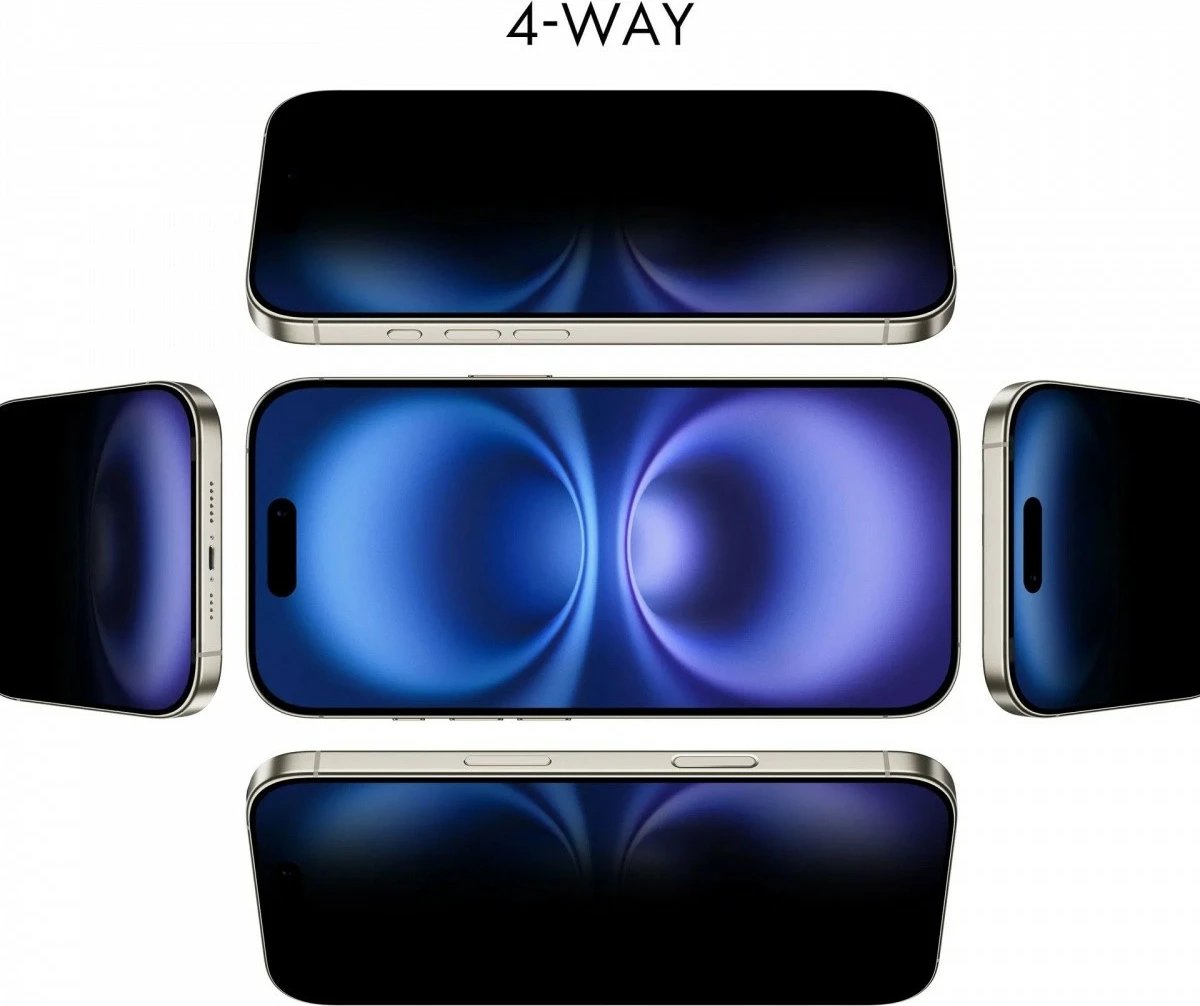 Filtër privatësie 4‑anësh me ngjitës, DICOTA D80179-4AD, për iPhone 16 Pro 6.3", kufizim këndi shikimi +/-30°, reduktim dritë blu 43%, 1 copë