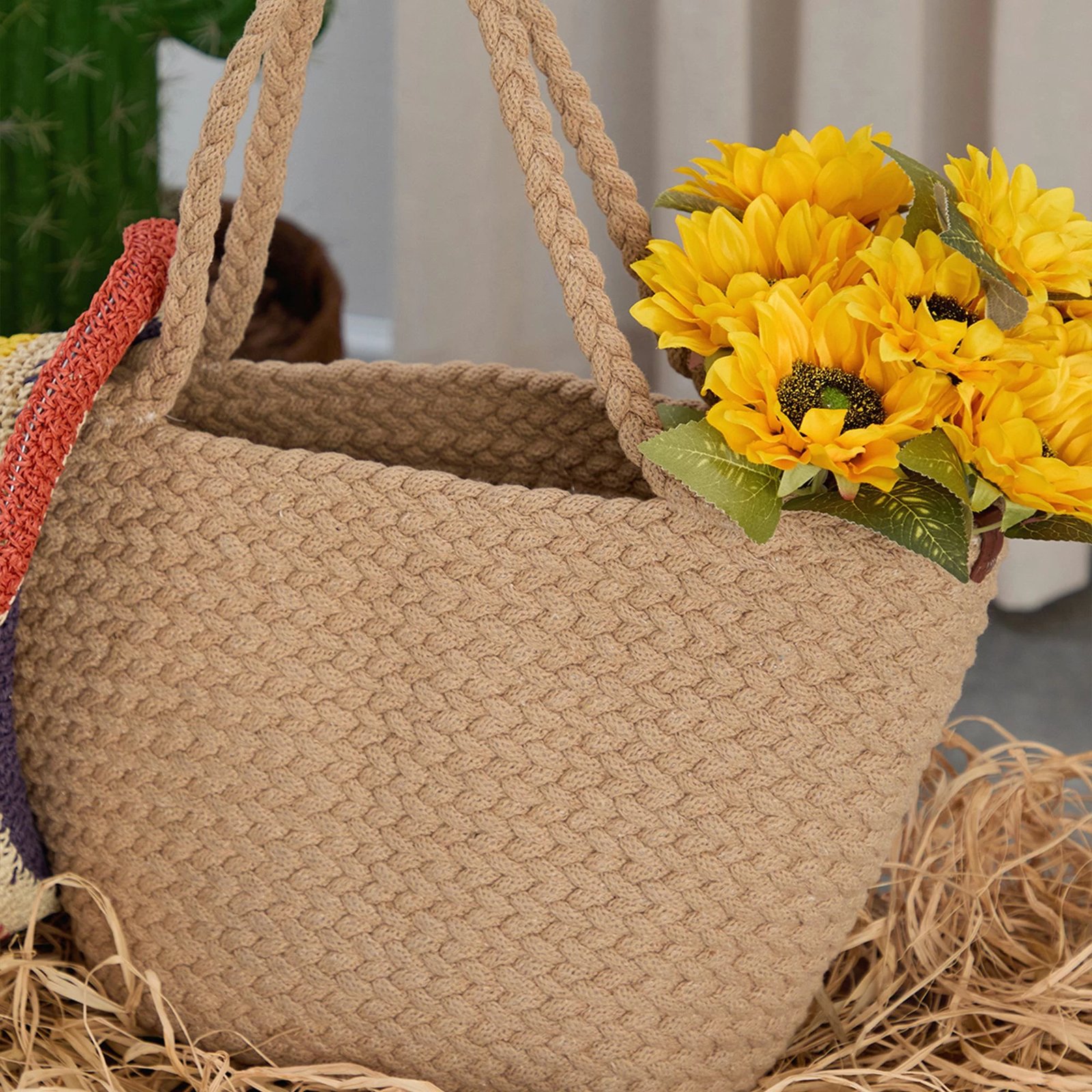 Çantë tote prej pambuku jute, ngjyrë kafe, Coco24030