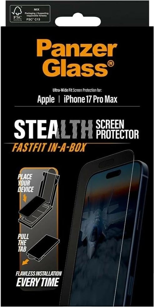 Xham mbrojtës PanzerGlass Stealth Ultra-Wide Fit Fastfit për iPhone 17 Pro Max transparent