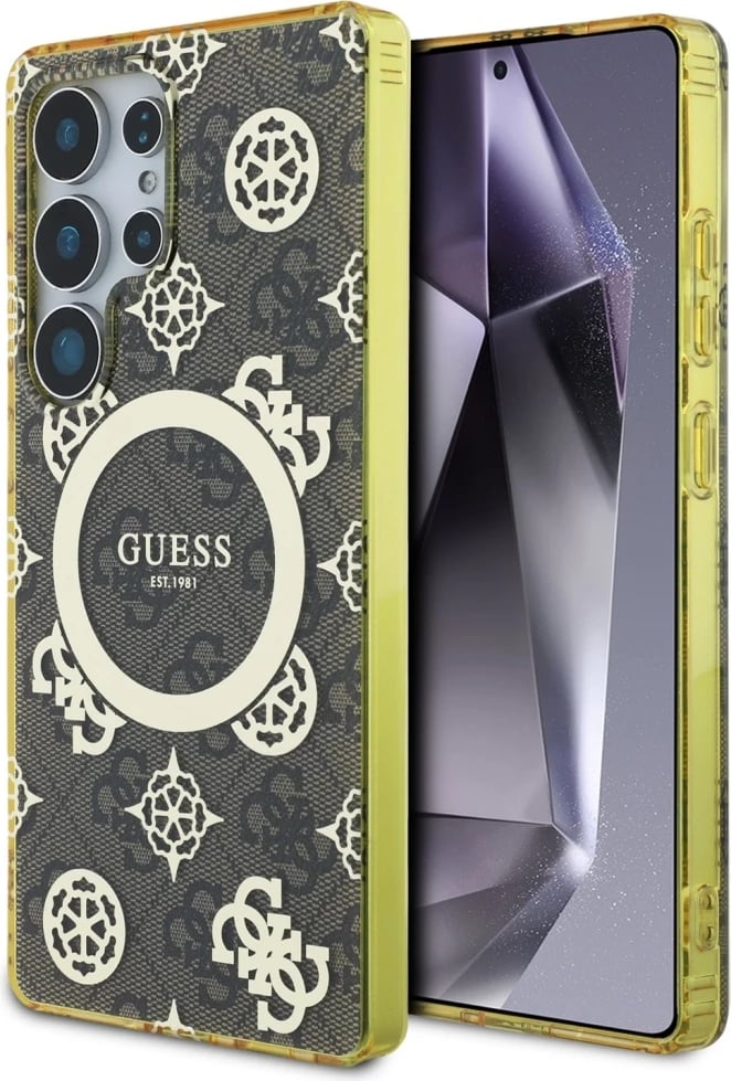 Mbështjellës Guess për Samsung Galaxy S25 Ultra, MagSafe, Peony Pattern, Kafe