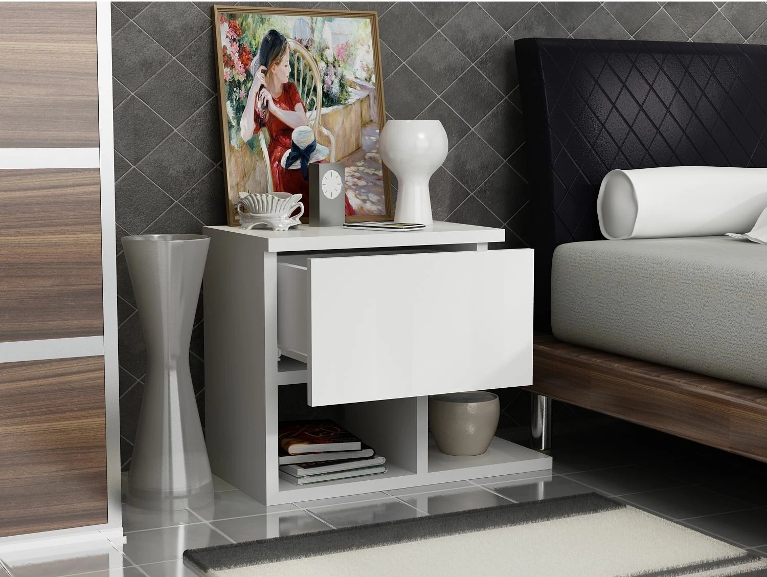 Komodinë Hanah Home, Yasso, e bardhë