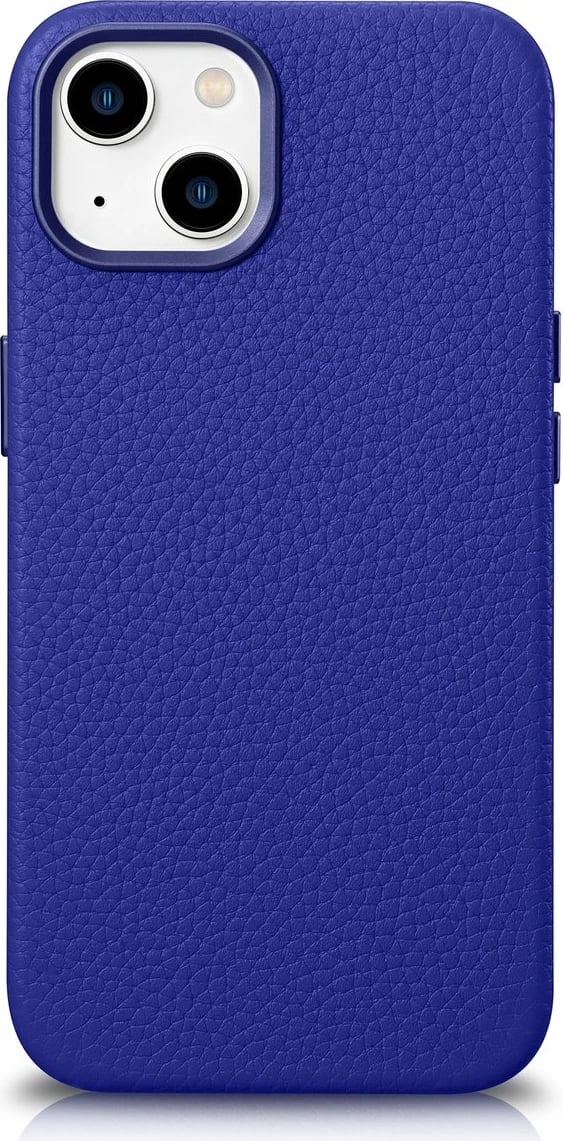 Mbështjellës iCarer Litchi Premium për iPhone 14 me MagSafe, Lëkurë, Blu e errët