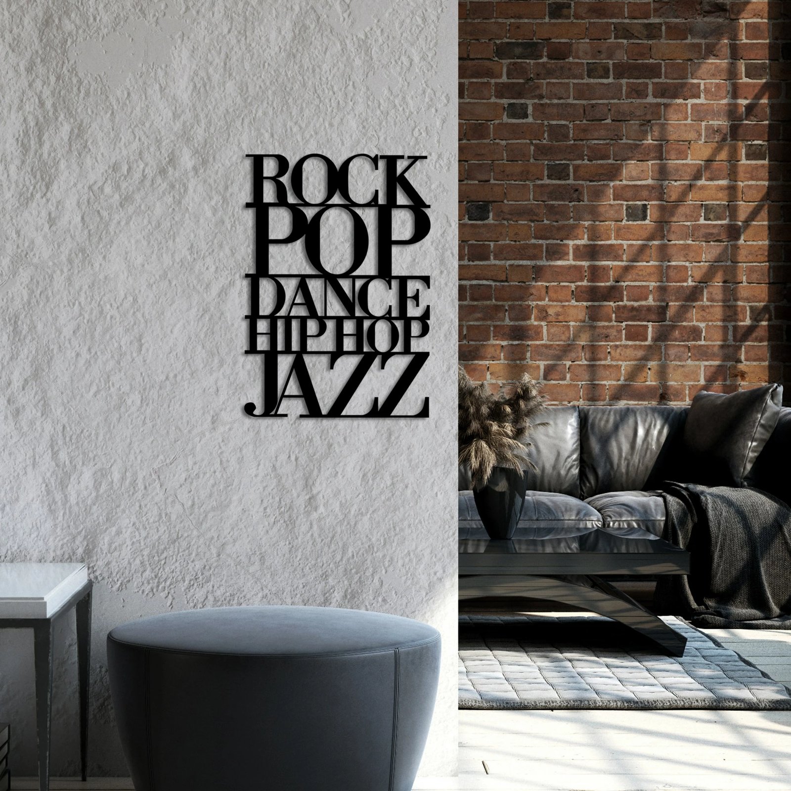 Aksesor dekorativ metalik për mur, Wallity, We Love Music - M, ngjyrë e zezë, 57x40cm