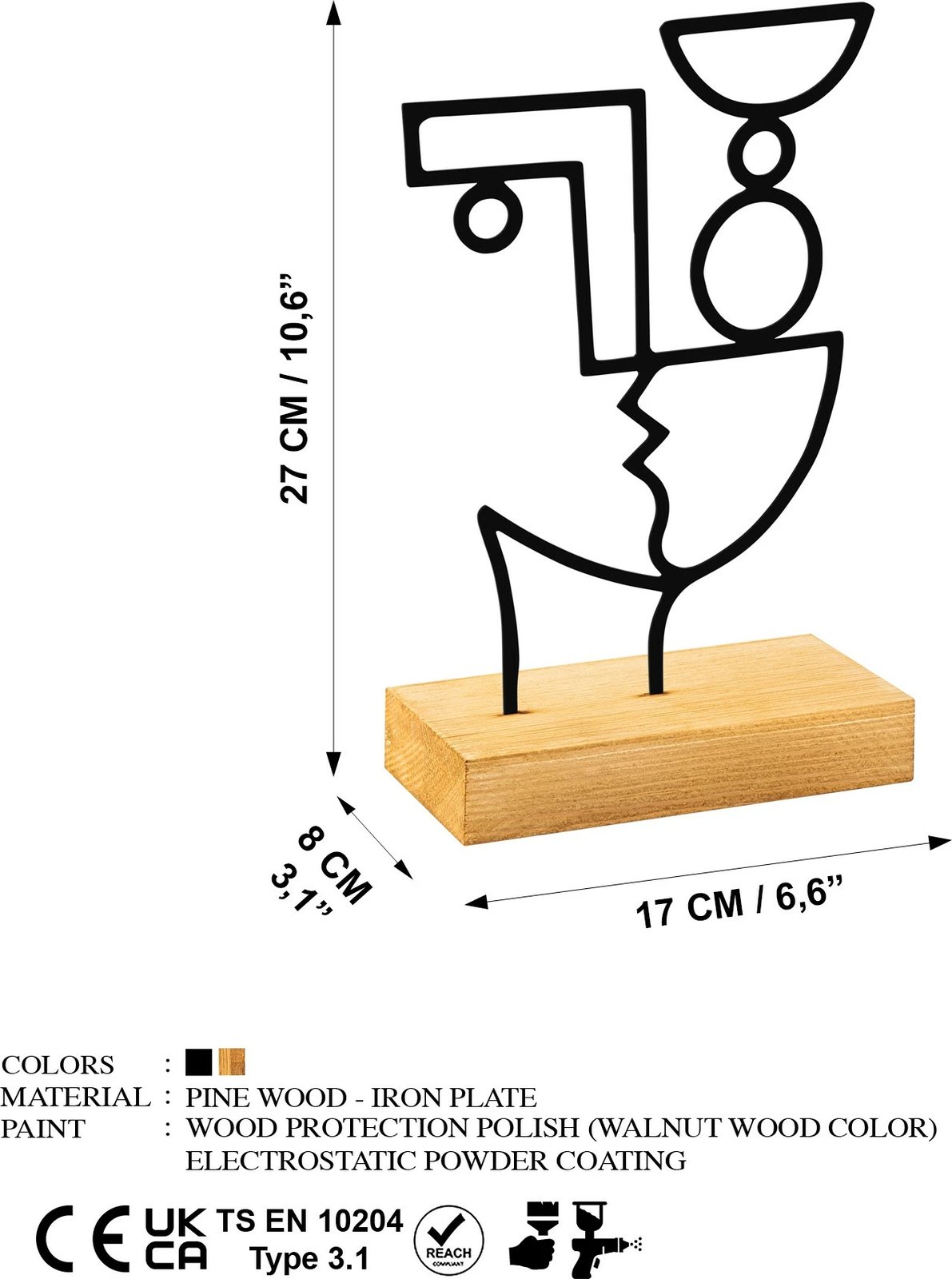 Objekt dekorativ Aberto Design, Cubik, ngjyrë e zezë dhe druri