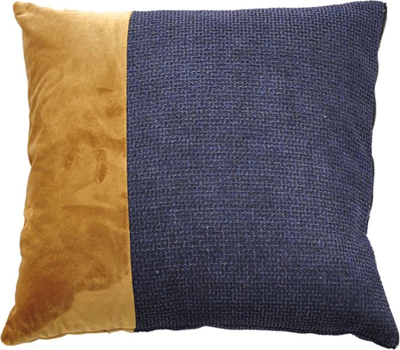 Jastëk dekorativ Glam, kadife-lino, ngjyrë kaltër-ari, 45x45cm