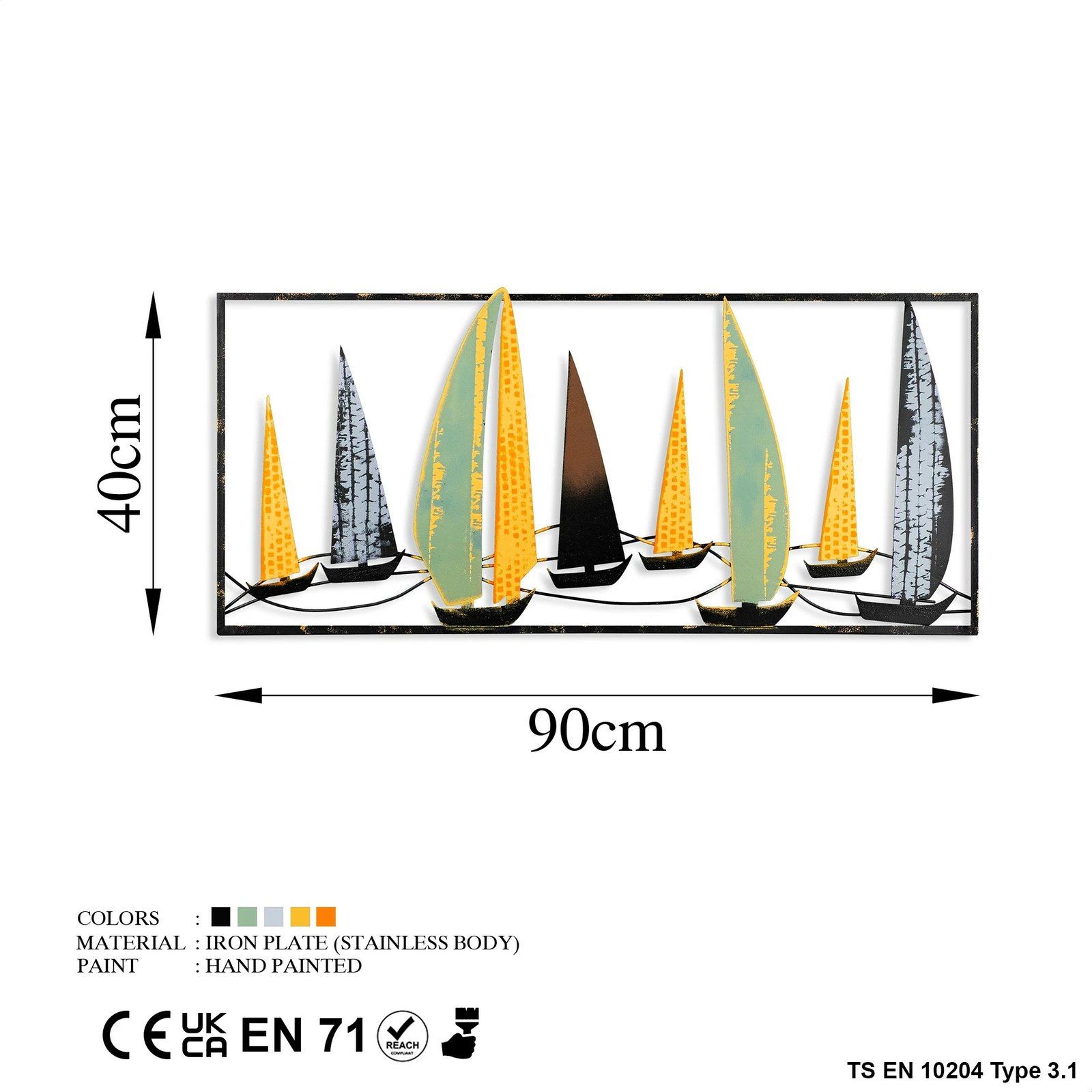 Aksesor muri dekorativ prej metali Wallity, Yelkenli 3