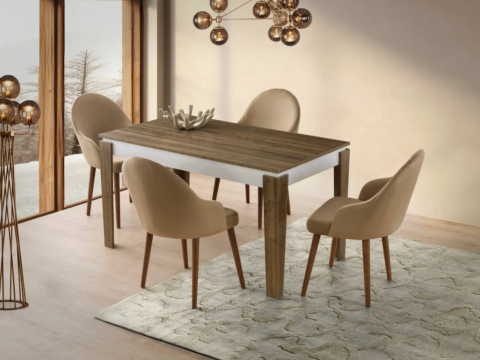 Tavolinë ngrënie me zgjatje, ngjyrë arre dhe e bardhë, Skye Decor Cunda - 2981