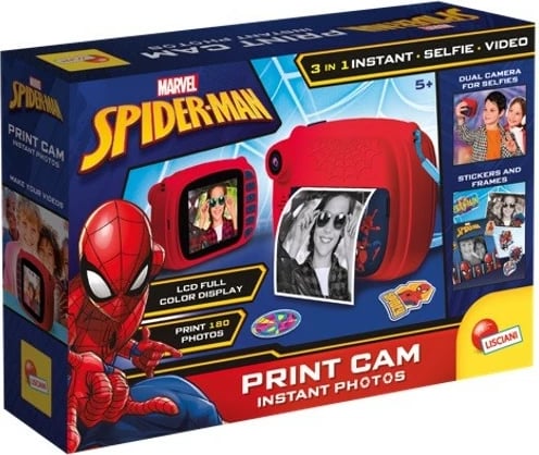 Aparat fotografik për fëmijë Lisciani Spiderman Print Cam, me ekran LCD, dy kamera, Blu/Kuqe