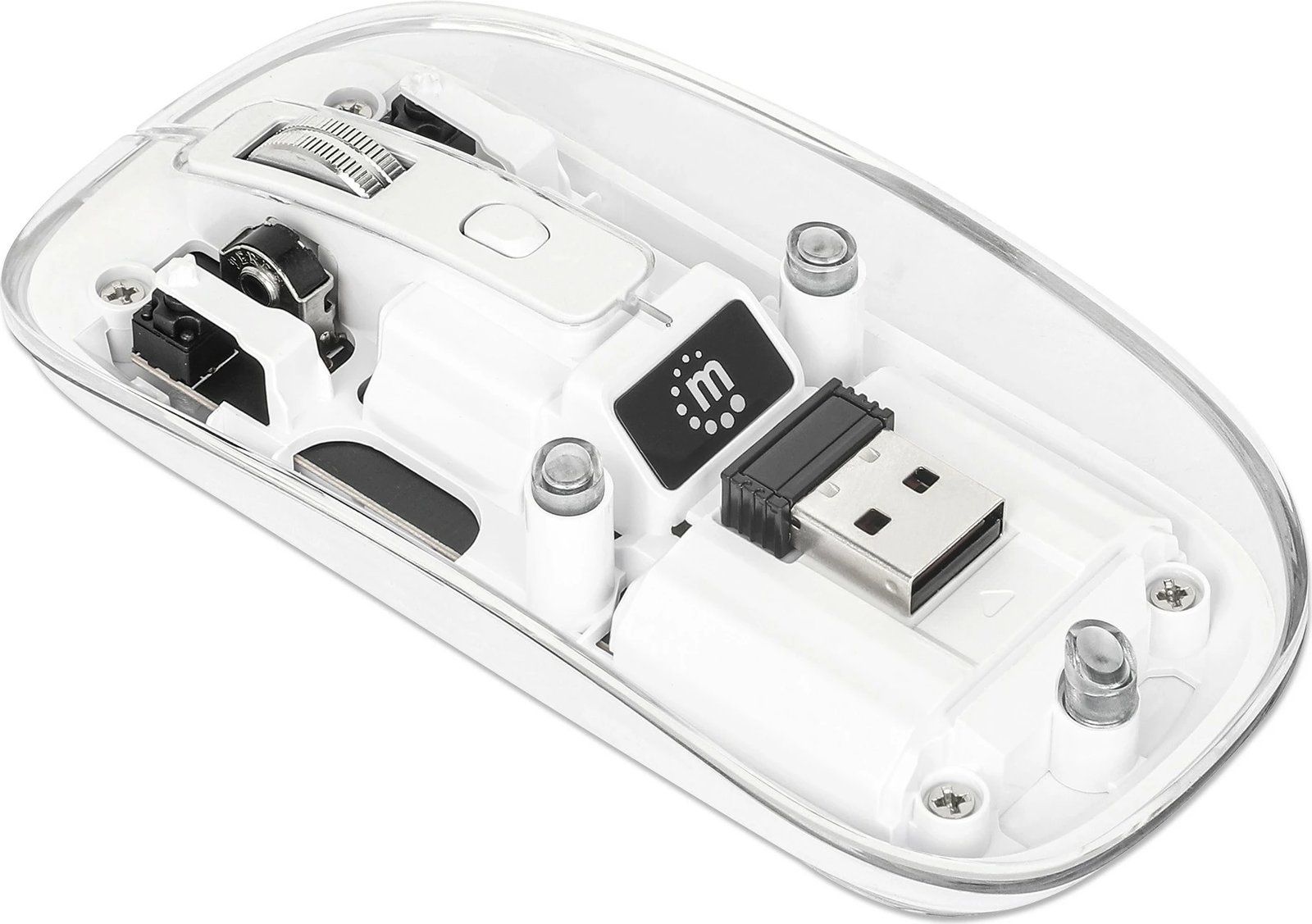 Maus MANHATTAN Funkmaus USB-A 4 tasta RGB LED bardhë transparent