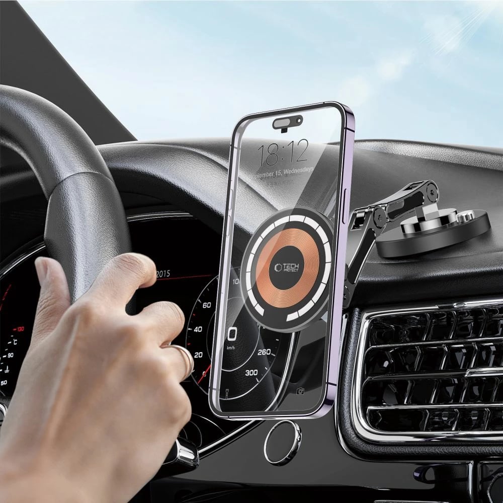 Mbajtës magnetik për makinë Tech-Protect MM15W-V8 me MagSafe, 15W, i zi