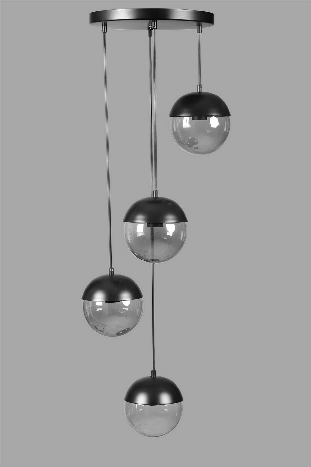 Llambadar Opviq, 4 sfera, metal i zi, xham i tymosur