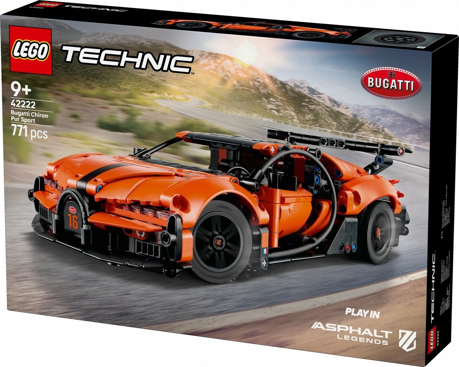 Set ndërtimi LEGO Technic 42222 Bugatti Chiron Pur Sport, 771 copa, 9+, portokalli/zezë
