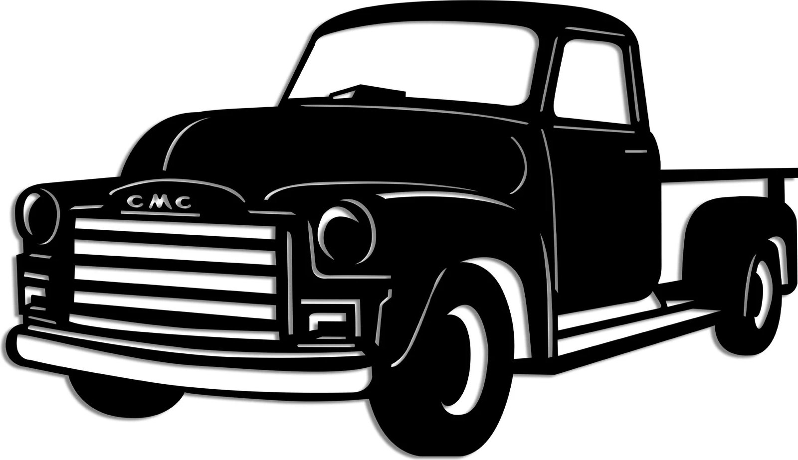 Aksesor dekorativ metalik për mur, kamion GMC 3100, ngjyrë e zezë, 60x35cm