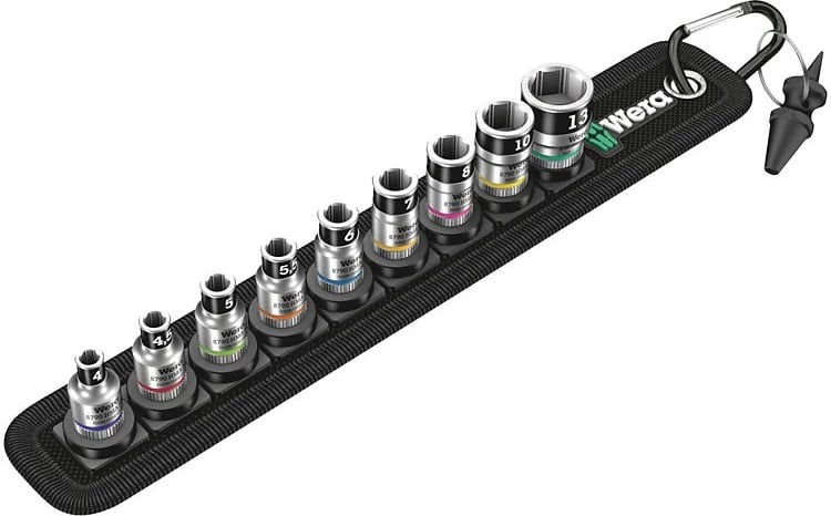 Set çelësa Wera Belt A 1, 1/4", 9 kokë, metrik, me kasë tekstili