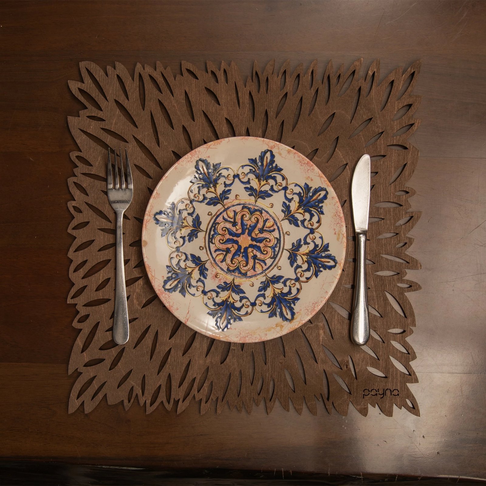 Set nënshkues tavoline prej druri (6 copë), Hermia, model me maje, ngjyrë wenge