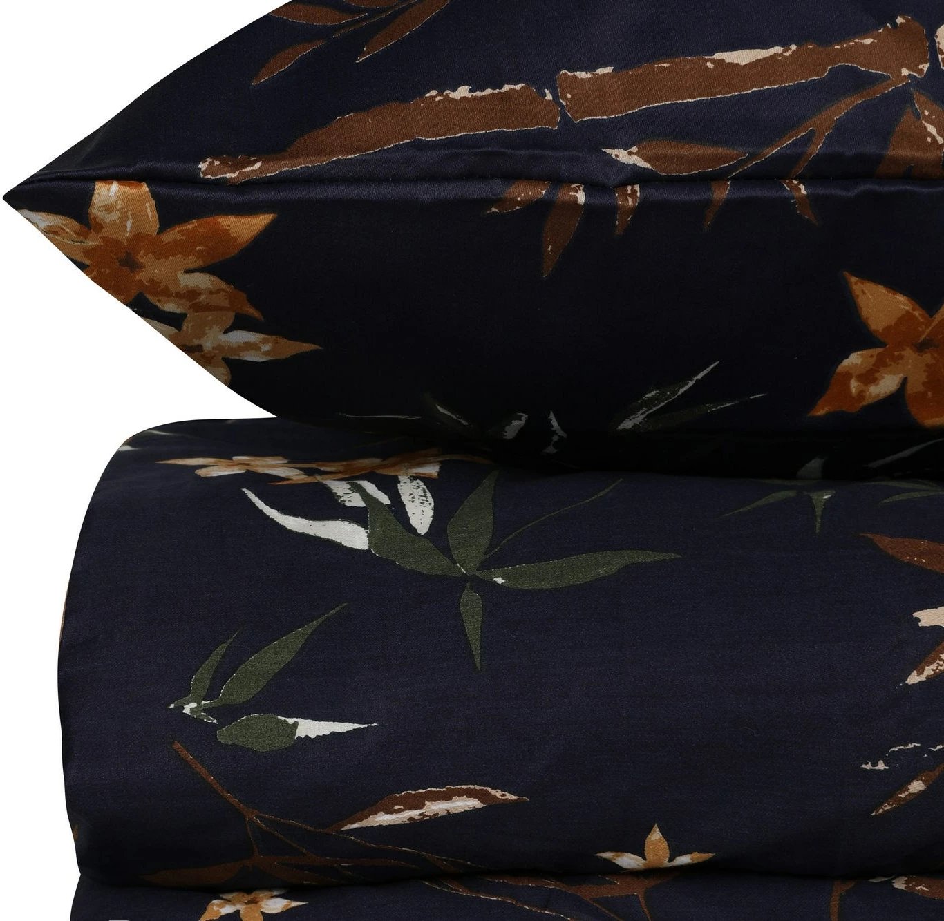 Set mbulesë për jorgan king size, saten, lule, ngjyrë kaltër e errët, kafe, e verdhë Set mbulesë për jorgan king size, saten, lule, ngjyrë kaltër e errët, kafe, e verdhë