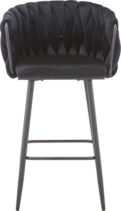 Karrige për bar Vivian, kadife e zezë, këmbë metalike, 57x50x100cm