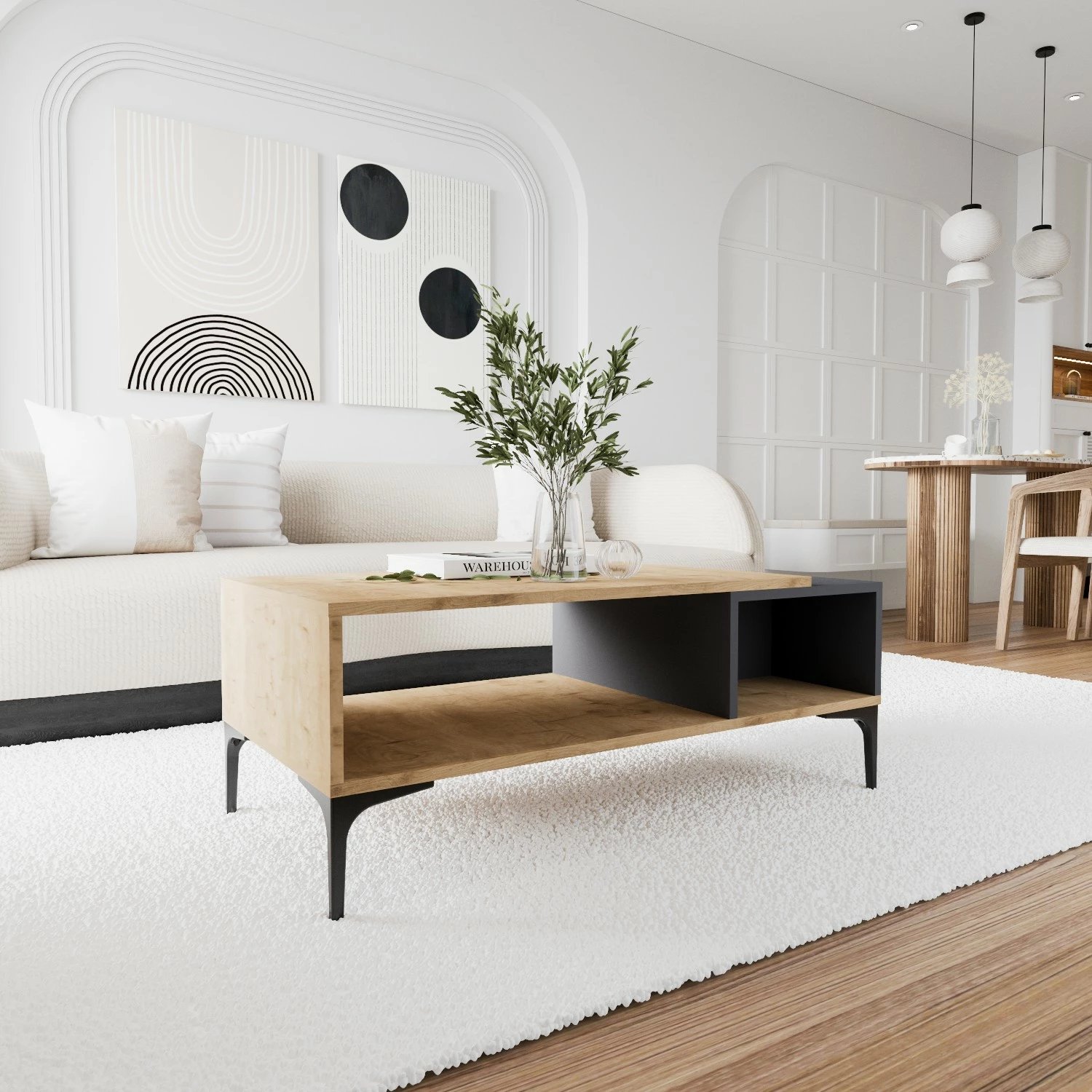 Tavolinë e ulët Hanah Home, Tarz, anthracite dhe lis