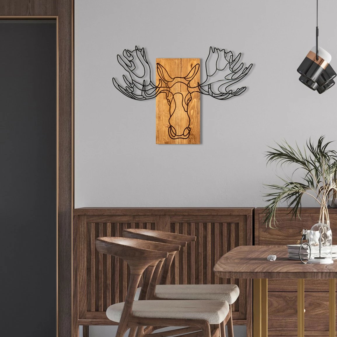 Aksesor dekorativ muri prej druri dhe metali, Wallity, Jeyan, ngjyrë e zezë dhe arre, 93x66cm