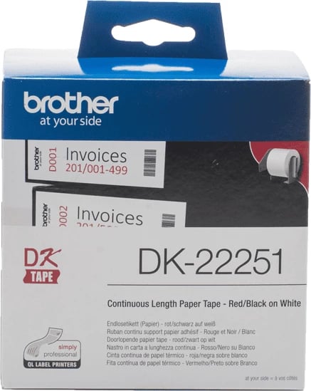 Rrotull etiketash Brother DK-22251 62mm x 15.24m, letër, printim e zezë/e kuqe, e bardhë