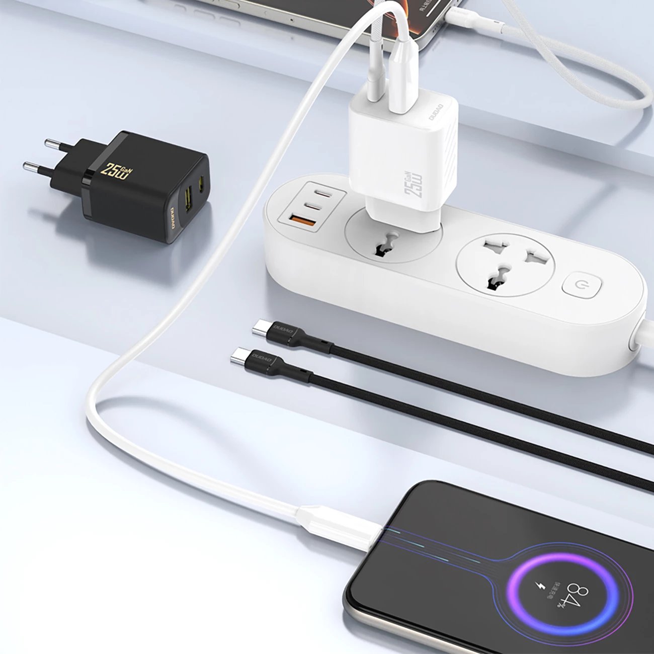 Karikues muri Dudao A26T GaN, 25W, 2 porta USB-A & USB-C, i zi