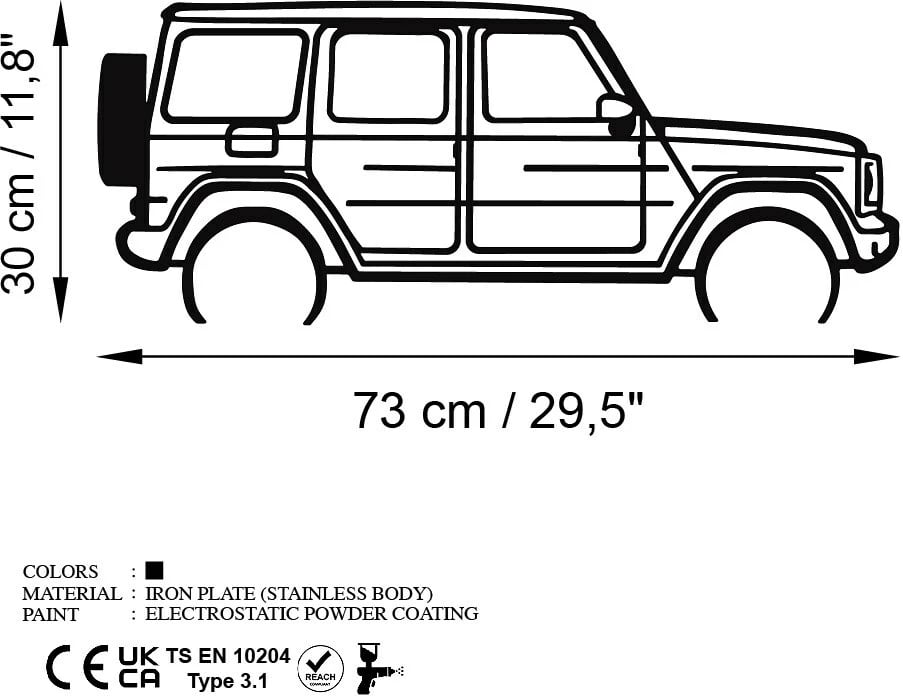 Aksesor dekorativ metalik për mur, Wallity, Mercedes G-Class, ngjyrë e zezë, 73x30cm