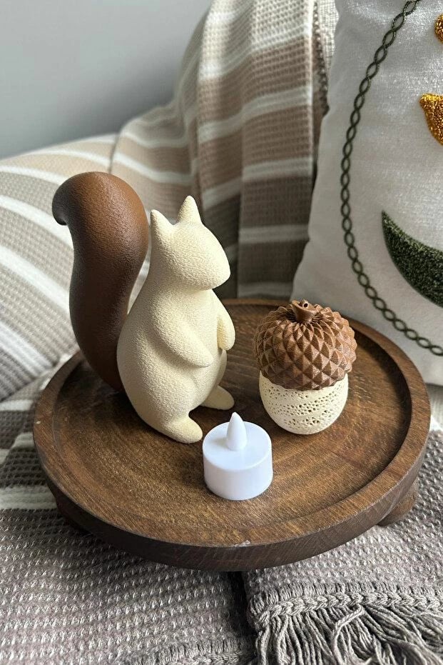 Set dekorativ me 2 pjesë, ketër dhe lisi, Evila Originals, krem dhe kafe