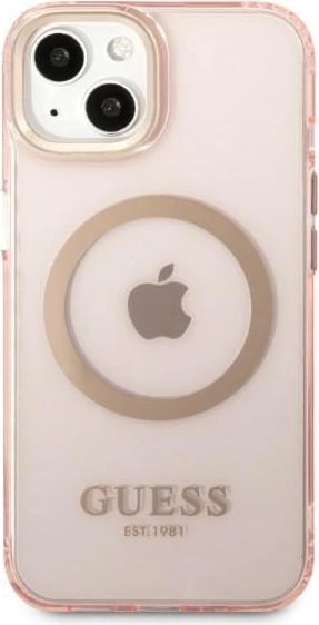 Mbështjellës, Guess, Gold Outline Translucent MagSafe, për iPhone 13 6.1\", TPU/PC, kompatibil me MagSafe, rozë