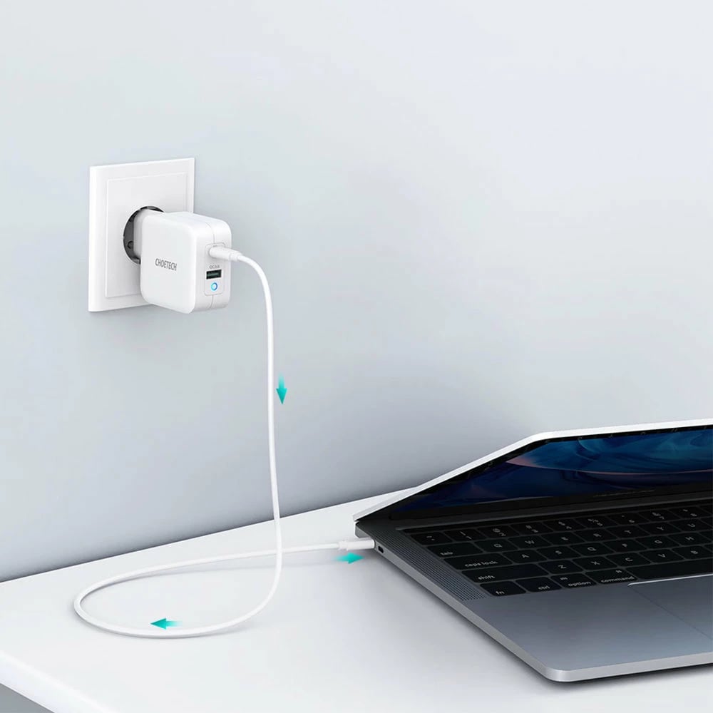 Karikues muri Choetech PD8002, GaN, 65W, 2 porta (USB-C + USB-A), Bardhë