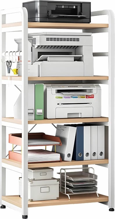 Raft dyshemeje Lito, metal i bardhë-natyral, 60x40x140cm