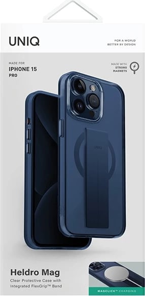 Mbështjellës UNIQ Heldro Mag për iPhone 15 Pro, MagSafe, me rrip, Kaltër