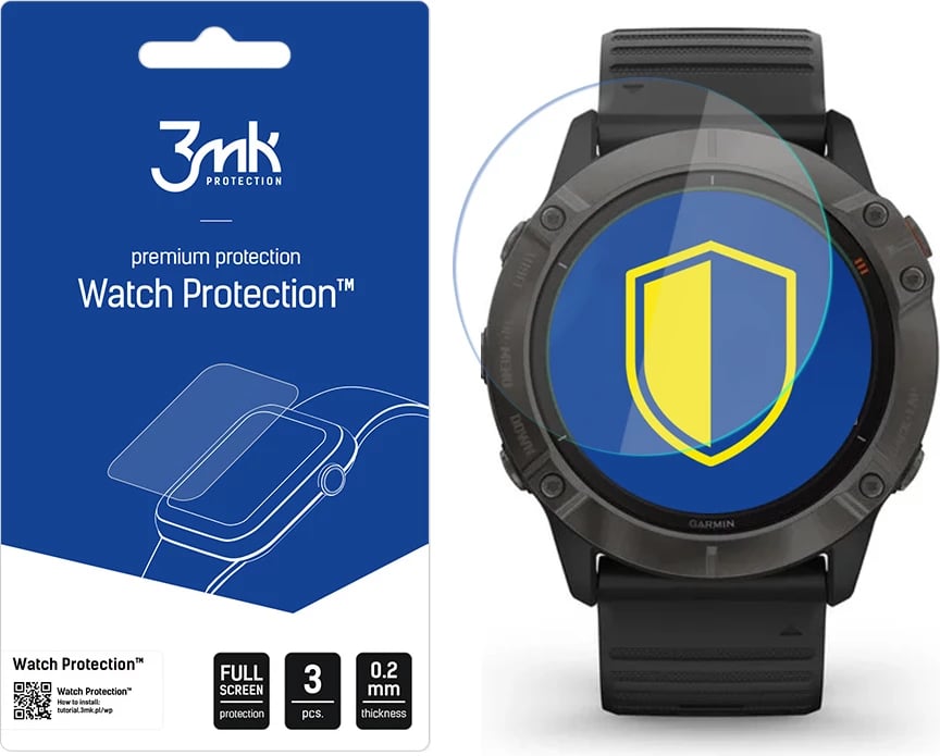 Mbrojtës ekrani për orë Garmin Fenix 6X Pro, 3mk Protection FlexibleGlass Lite, set prej 3 copë