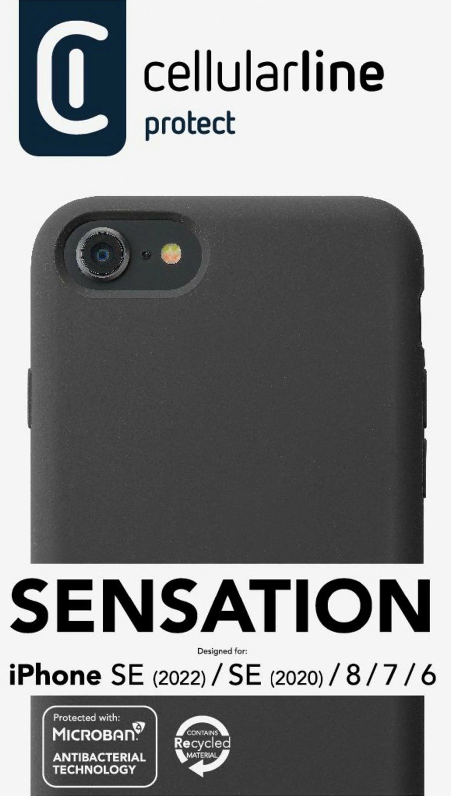 Mbështjellës Cellular Line SENSATION për iPhone 6/7/8/SE, silikon, zi