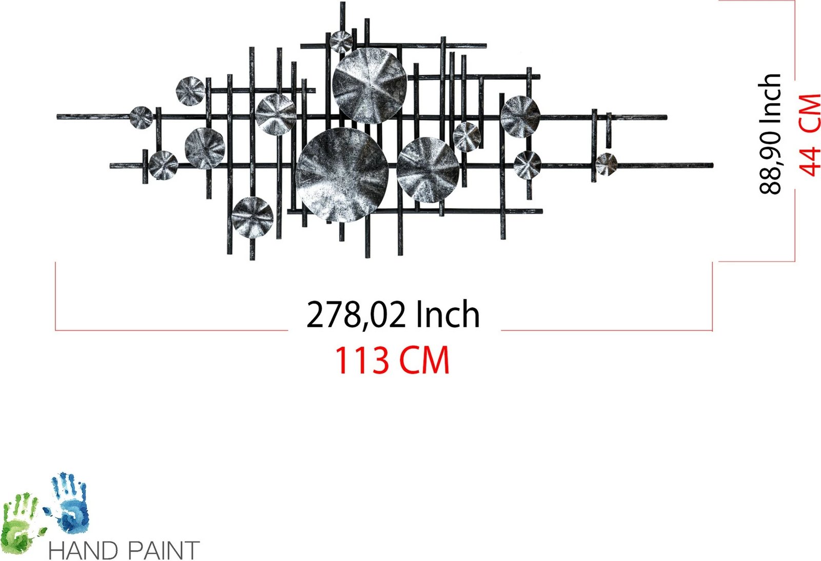 Aksesor dekorativ muri prej metali, Wallity Mihrimah 2, shumëngjyrësh, 113x7x44cm