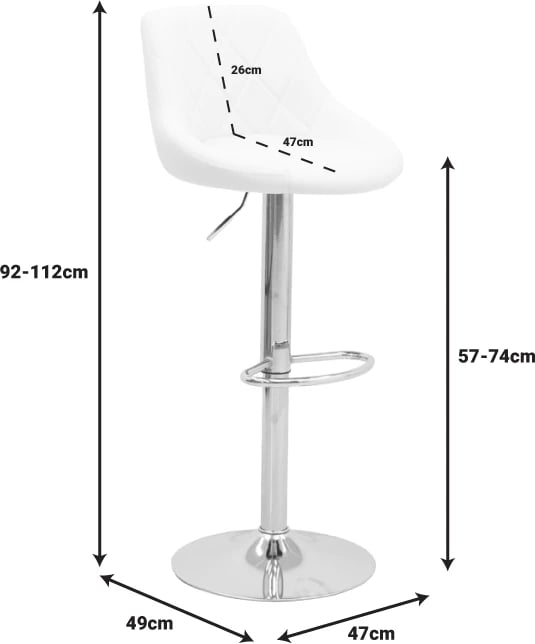 Karrige për bar Boronez, e bardhë, lartësi e rregullueshme, bazë kromi, set prej 2 copë, 47x49x112cm