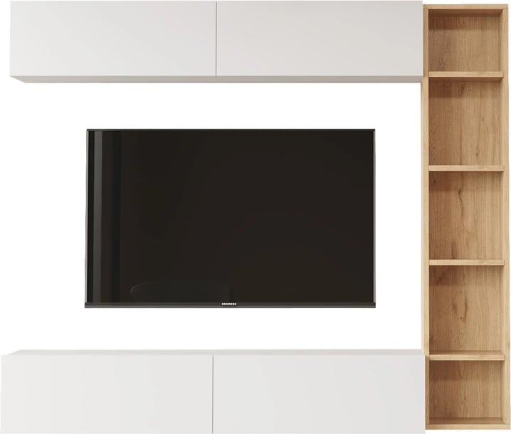 Set për dhomë ndeje i montuar në mur, ngjyrë natyrale-bardhë,, 169.10x25.8x143.5cm