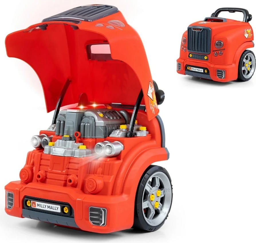 Lodër edukative model motori makine, Milly Mally N-GINE, set 56 copë, efekte dritë/tingull, STEM, 3+, e kuqe