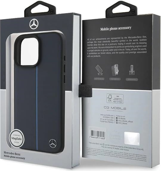 Mbështjellës Mercedes MB Blue Line lëkurë me MagSafe për iPhone 16 Pro Max, Blu