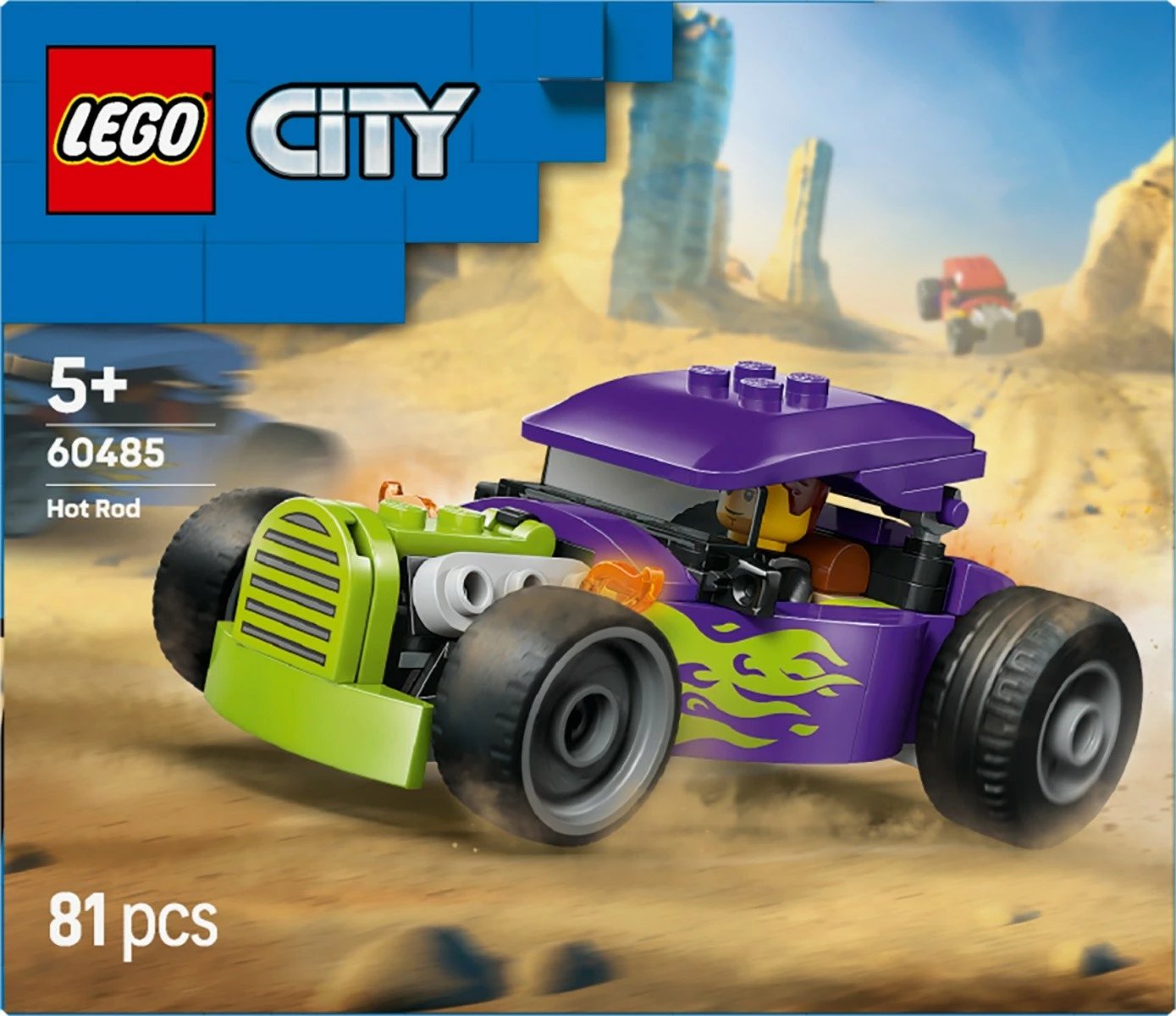 Set kockash ndërtimi, LEGO City, 60485 Hot Rod, 81 pjesë, moshë 5+, i vogël, lejla me flakë jeshile neon