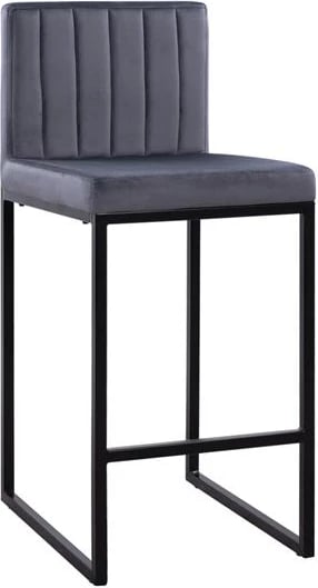 Karrige për bar Piper, kadife gri & kornizë metalike e zezë, FH8525.01, 40x49x96 cm, set prej 2 copë